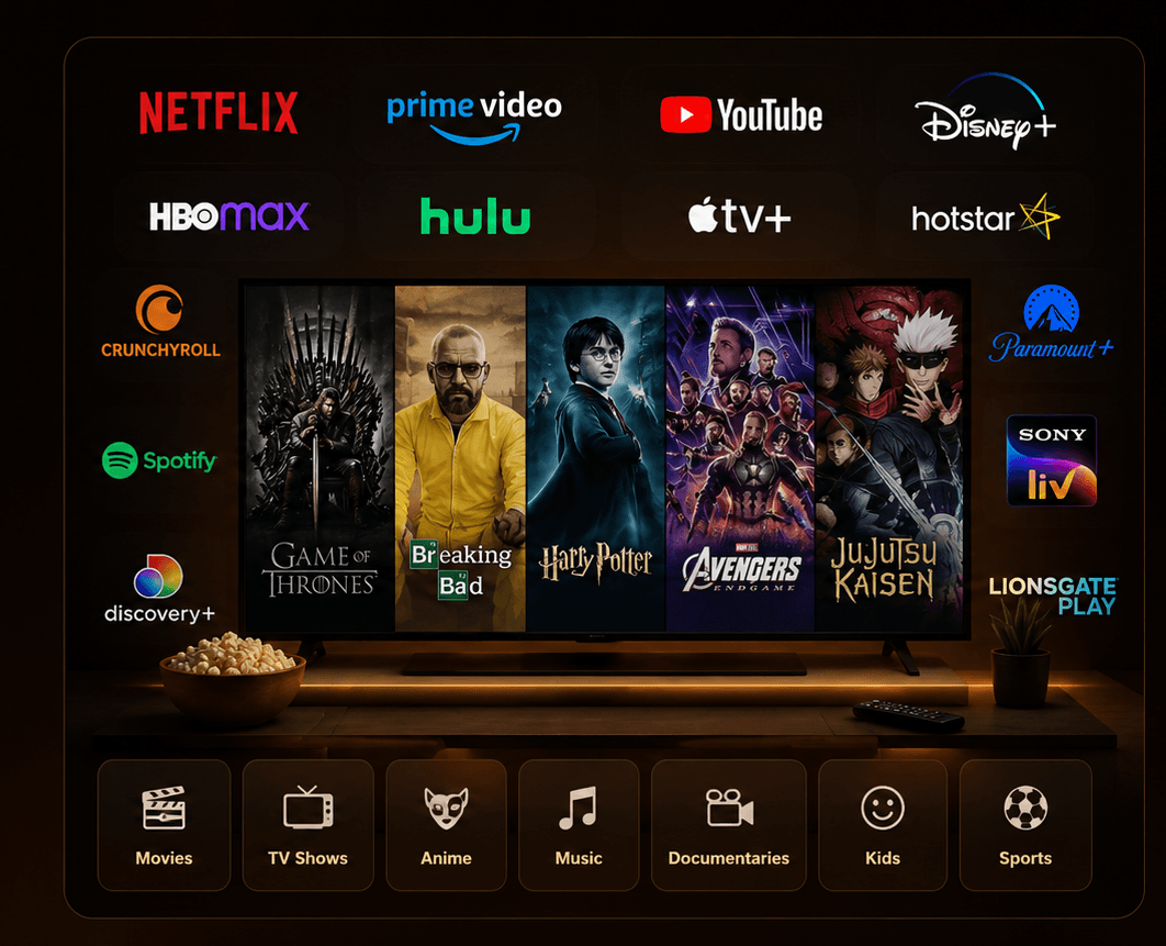 Premium entertainment subscriptions collection with streaming platforms and OTT content